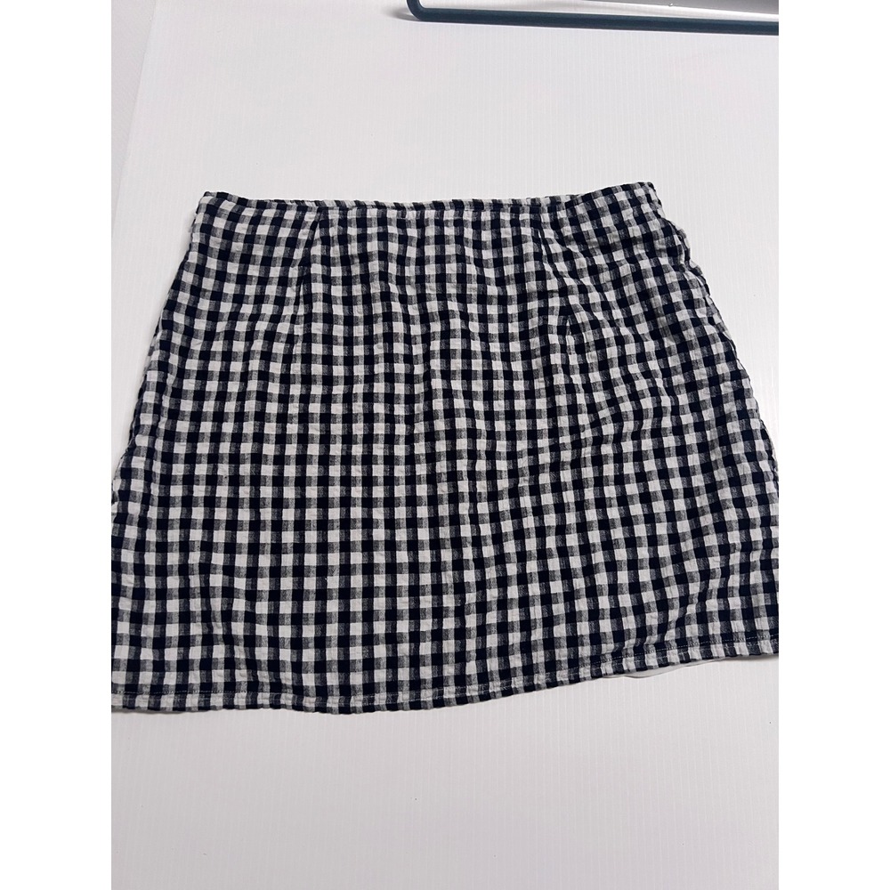 American Eagle Gingham Mini Skirt Black White Check Side Slit Size Large